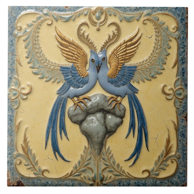 Golden-Winged Songbirds Fliese (Vorderseite)