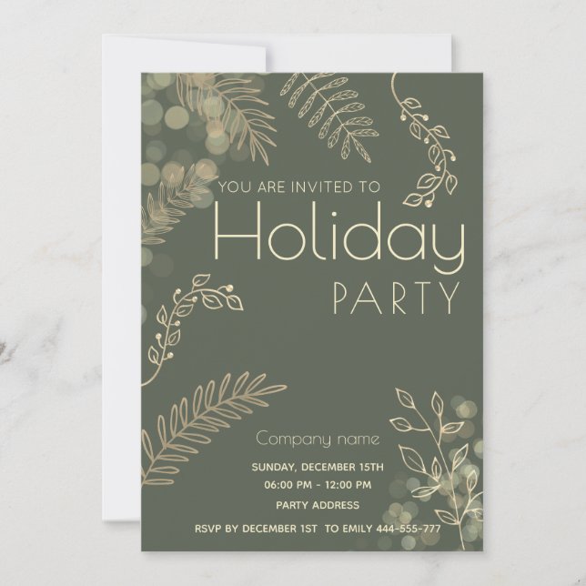 Golden Winter Grüne Corporate Holiday Party Einladung (Vorderseite)