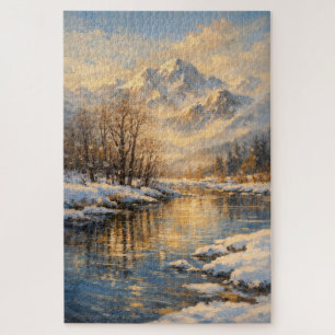 Golden Winter River Serenity – Ölmalerei-Puzzle