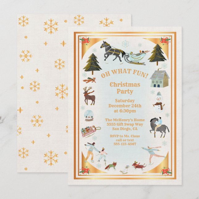 Golden Winter Village - Weihnachtsfest - Party Einladung (Vorne/Hinten)