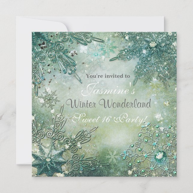 Golden Winter Wonderland Snowflakes Invitation (Devant)