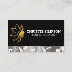 Golden Woman Hair Logo Hair Stylist Beauty Visitenkarte