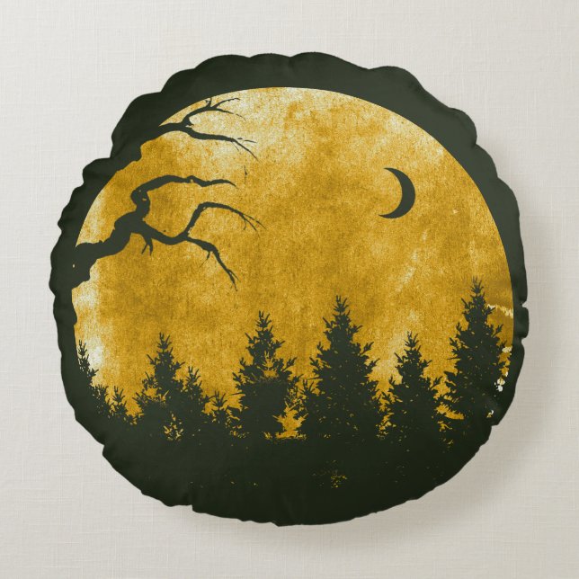 Golden Woods Rundes Kissen (Vorderseite)
