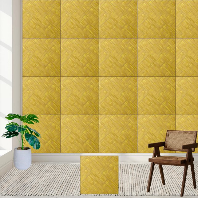 Golden Woven Bamboo Muster Keramik Tile Fliese (Golden Woven Bamboo Pattern Ceramic Tile)