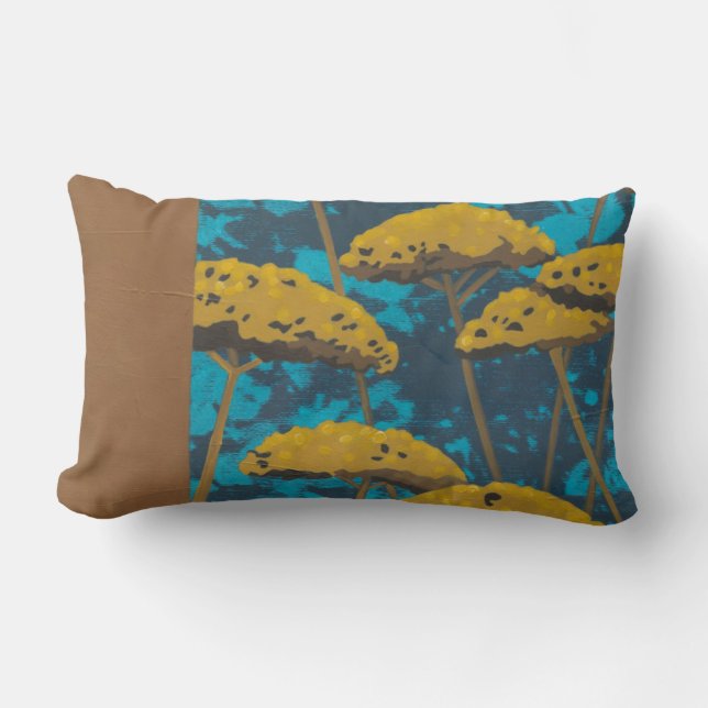 Golden Yarrow Garden mit blauem Hintergrund Lendenkissen (Vorderseite)