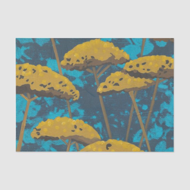 Golden Yarrow Garden mit blauem Hintergrund Seidenpapier (Vorderseite)