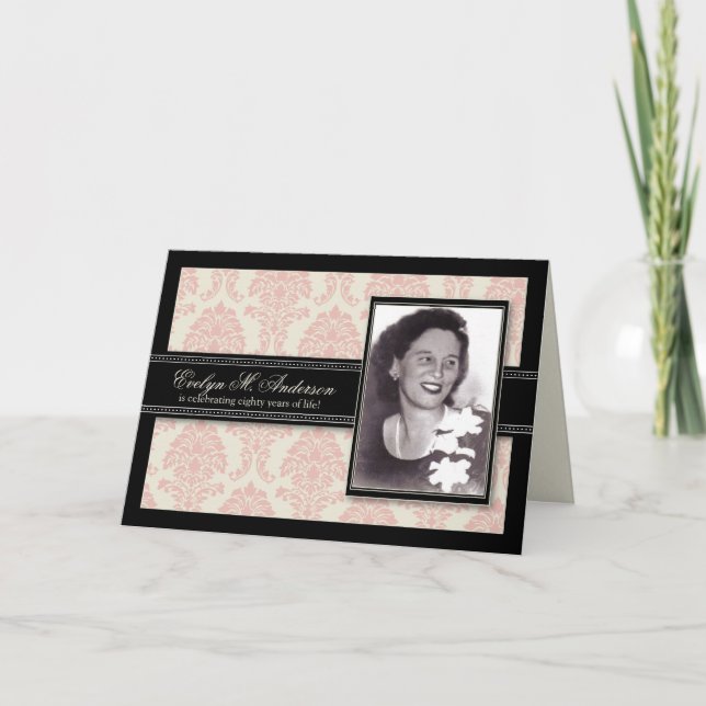 Golden Years Damask Birthday CARD Invitation (rose (Devant)
