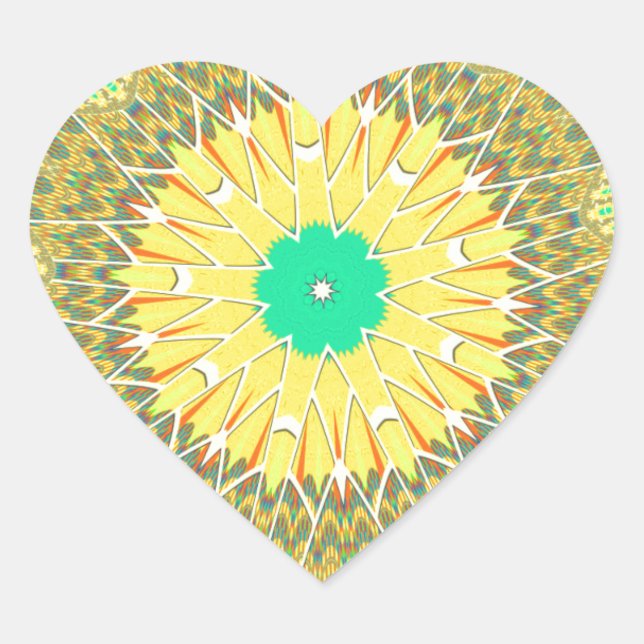 Golden Yellow African Ethnic Stammemuster Art Herz-Aufkleber (Vorderseite)