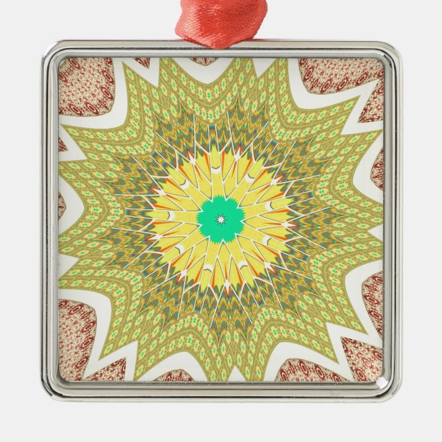 gOLDEN YELLOW Afrikanisches Stammesmuster Silbernes Ornament (Vorne)