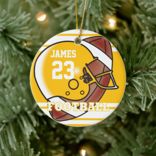 Golden Yellow and White Football Keramikornament