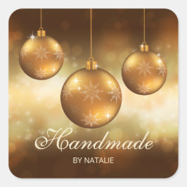Golden Yellow Christmas Baubles - Handmade - Quadratischer Aufkleber