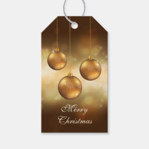 Golden Yellow Christmas Baubles on Yellow Bokeh Geschenkanhänger