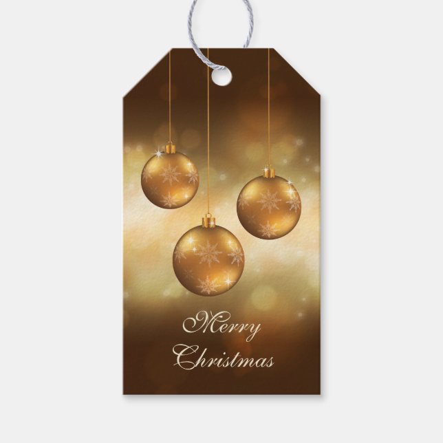 Golden Yellow Christmas Baubles on Yellow Bokeh Geschenkanhänger (Vorderseite)