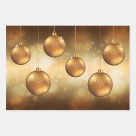 Golden Yellow Christmas Baubles on Yellow Bokeh Geschenkpapier Set