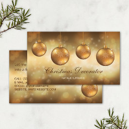 Golden Yellow Christmas Baubles on Yellow Bokeh Visitenkarte