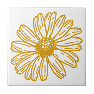 Golden Yellow Daisies Print, Daisy Floral Pattern Fliese