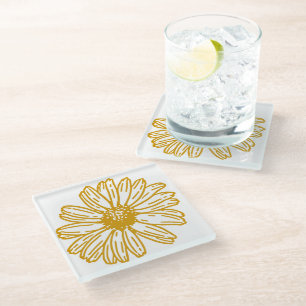 Golden Yellow Daisies Print, Daisy Floral Pattern Glasuntersetzer