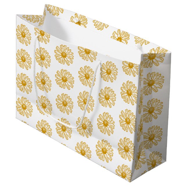 Golden Yellow Daisies Print, Daisy Floral Pattern Große Geschenktüte (Vorderseite Schrägansicht)