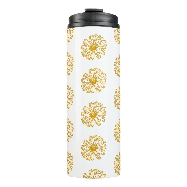 Golden Yellow Daisies Print, Daisy Floral Pattern Thermosbecher (Vorderseite)