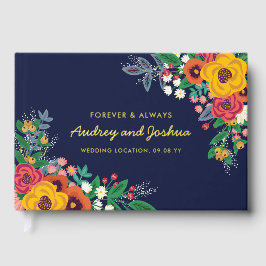 Golden Yellow Floral Navy Boho Gold Hochzeit Gästebuch