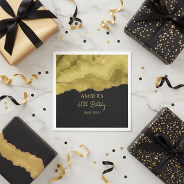 Golden Yellow Gold Glitter Abstract Watercolor  Serviette