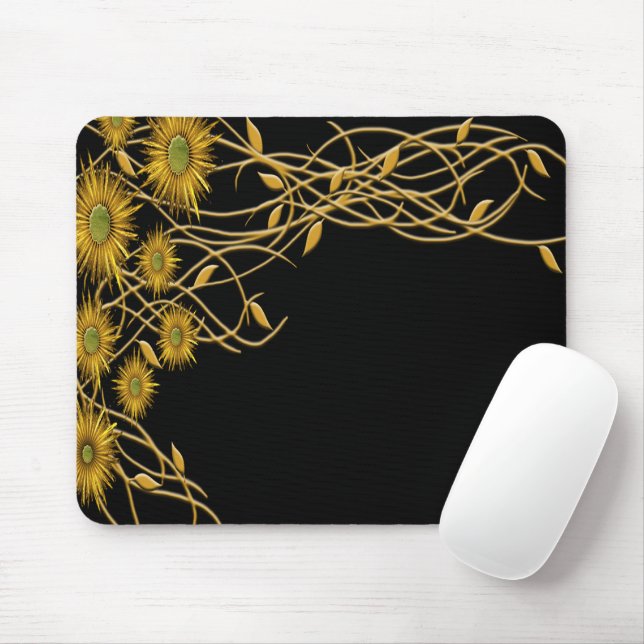 Golden Yellow Grunge Blume und Wein Mousepad (Mit Mouse)