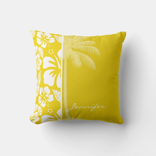 Golden Yellow Hawaiian Tropical Palm Kissen (Vorderseite)