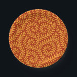 Golden Yellow Leafy Vine Pattern  Pappteller<br><div class="desc">Seamless repeating pattern featuring stylized golden yellow leafy vine motifs against a rich terracotta red background.</div>