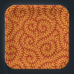 Golden Yellow Leafy Vine Pattern  Pappteller<br><div class="desc">Seamless repeating pattern featuring stylized golden yellow leafy vine motifs against a rich terracotta red background.</div>