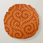 Golden Yellow Leafy Vine Pattern  Rundes Kissen<br><div class="desc">Seamless repeating pattern featuring stylized golden yellow leafy vine motifs against a rich terracotta red background.</div>