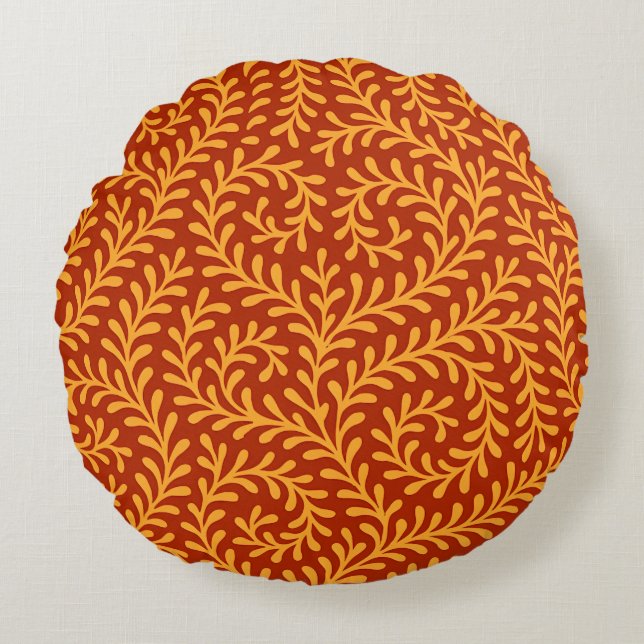 Golden Yellow Leafy Vine Pattern  Rundes Kissen (Vorderseite)