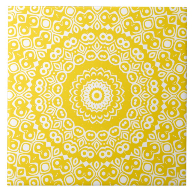 Golden Yellow Mandala Pattern Fliese (Vorderseite)