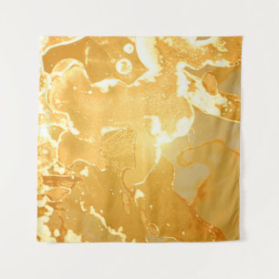 Golden Yellow Marble Ink Pattern Wandteppich