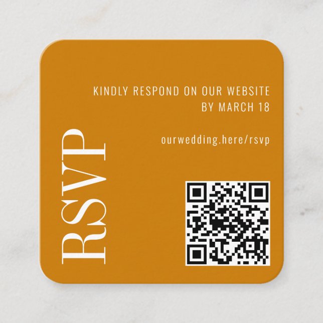 Golden Yellow Modern Custom QR Code Wedding RSVP Begleitkarte (Vorderseite)