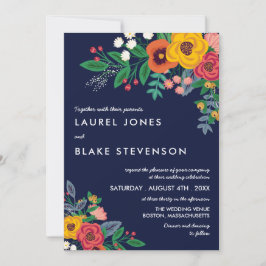 Golden Yellow Navy Bohemisch Bouquet Einladung
