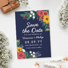Golden Yellow Navy Bohemisch Bouquet Save The Date