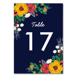Golden Yellow Navy Bohemisch Bouquet Tischnummer