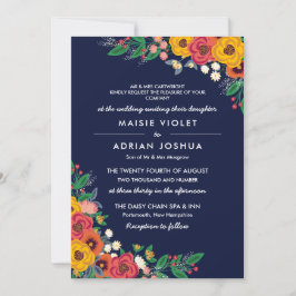 Golden Yellow Navy Boho Floral Parents Hosting Einladung