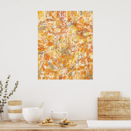 Golden Yellow Orange Warme Pinselstriche Abstrakt Poster