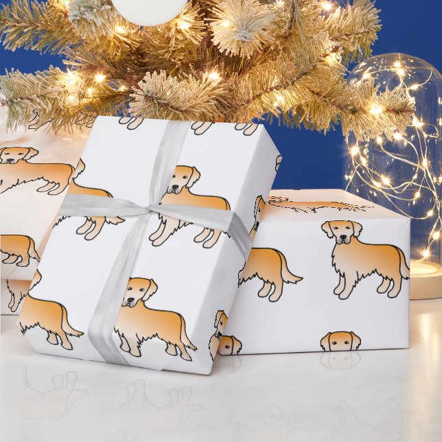 Golden Yellow Retriever Cartoon Dog Muster Geschenkpapier (Feiertage)
