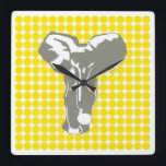 Golden Yellow Safari Dot with Pop Art Elephant Quadratische Wanduhr<br><div class="desc">Mod polka dot pattern in Emporio Moffa's "Safari" color palette with Pop Art Elephant design on front and plain dots on back.</div>