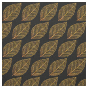 Golden Yellow Skeleton Leaf Muster über schwarz Stoff