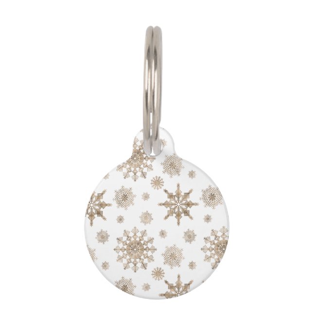 Golden Yellow Snowflakes Pattern & Pet's Info Haustiermarke (Vorderseite)