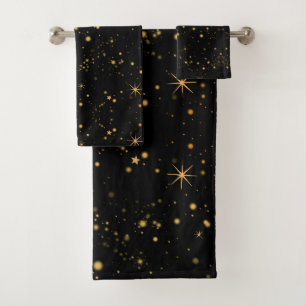 Golden Yellow Stars Black Night Sky