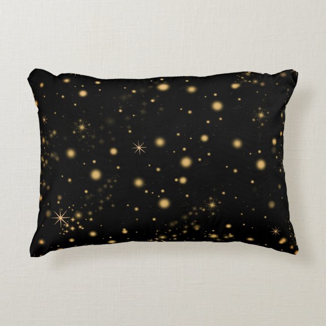 Golden Yellow Stars Black Night Sky Dekokissen (Vorderseite)