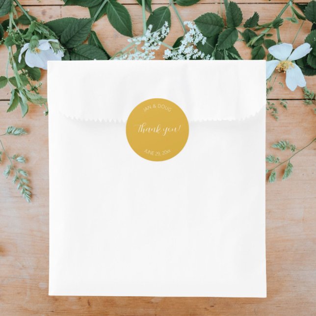 Golden Yellow Stylized Wedding Vielen Dank Runder Aufkleber (In Situ Wedding)