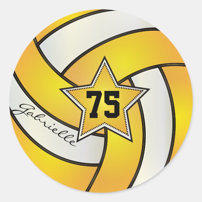 Golden Yellow und White Volleyball | DIY Text Runder Aufkleber (Vorderseite)