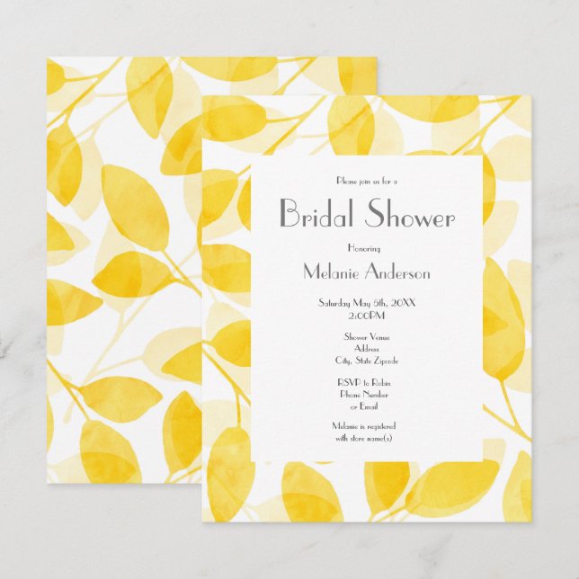 Golden Yellow Watercolor-Blätter Einladung (Vorne/Hinten)