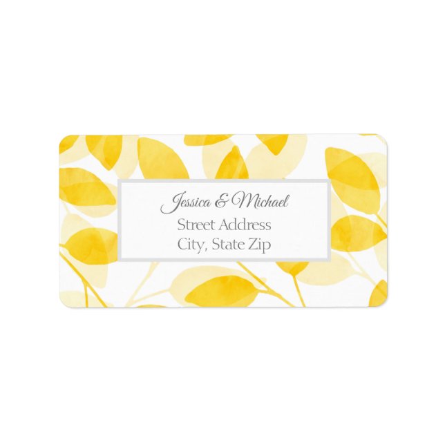Golden Yellow Watercolor Blätter Label Adressaufkleber (Vorne)