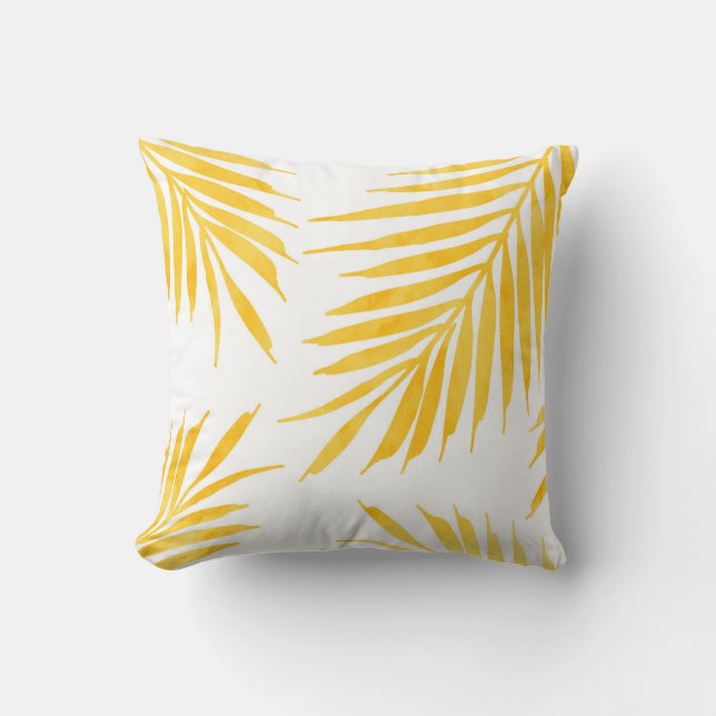 Golden Yellow Watercolor Palm Fronds Kissen (Vorderseite)